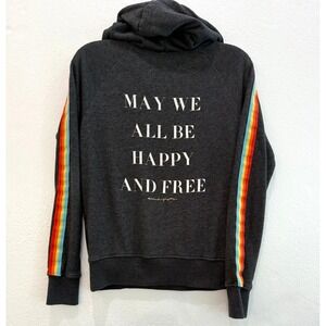 Spiritual Gangster Dark Grey Rainbow Stripe Happy & Free Hoodie Size XS
